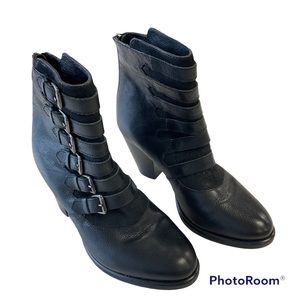 Fabianelli Boots Black heeled Military Buckle Front Zip Back Size 39 US …